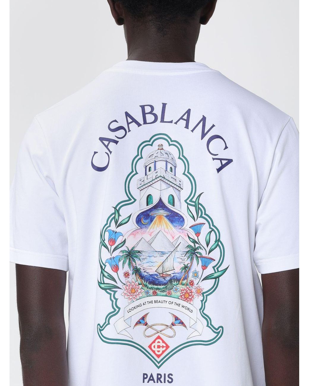Casablanca White Organic Cotton Crew Neck T-Shirt With Logo Print for men