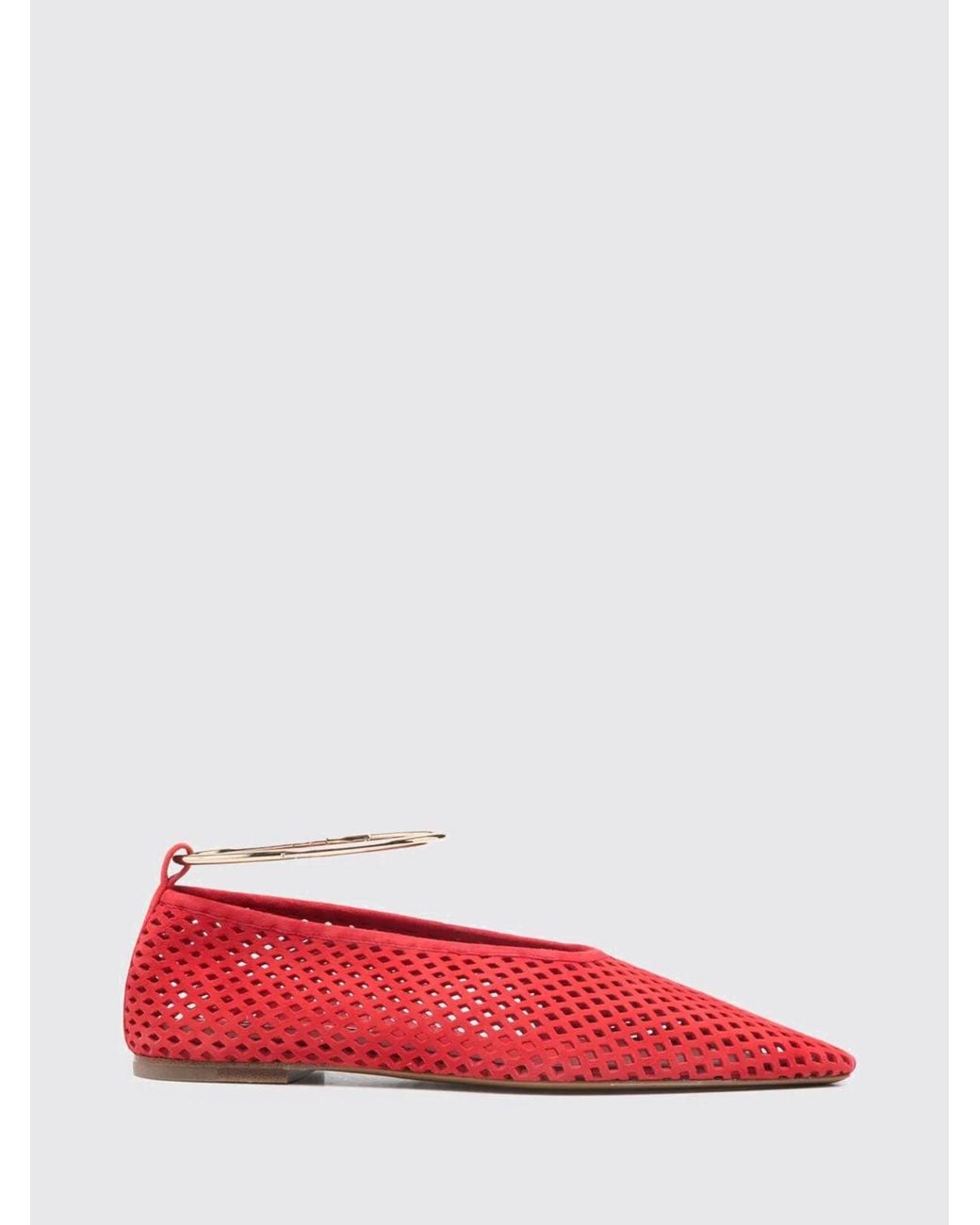 Jil Sander Red Perforated Suede Ballerinas