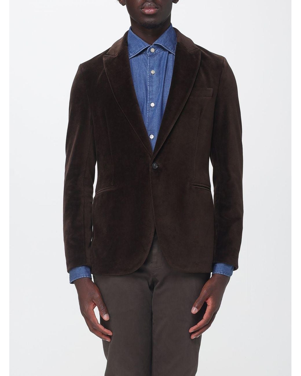 Circolo 1901 Blue Single-Breasted Slim Fit Velvet Blazer With Peak Lapels for men