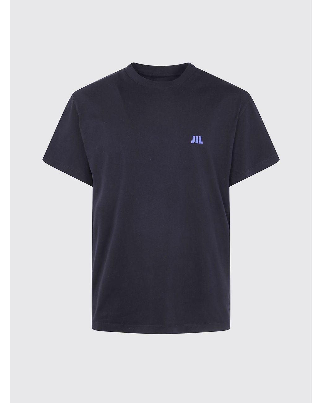 Jil Sander Blue Cotton Crewneck T-Shirt With Contrast Logo On Chest for men
