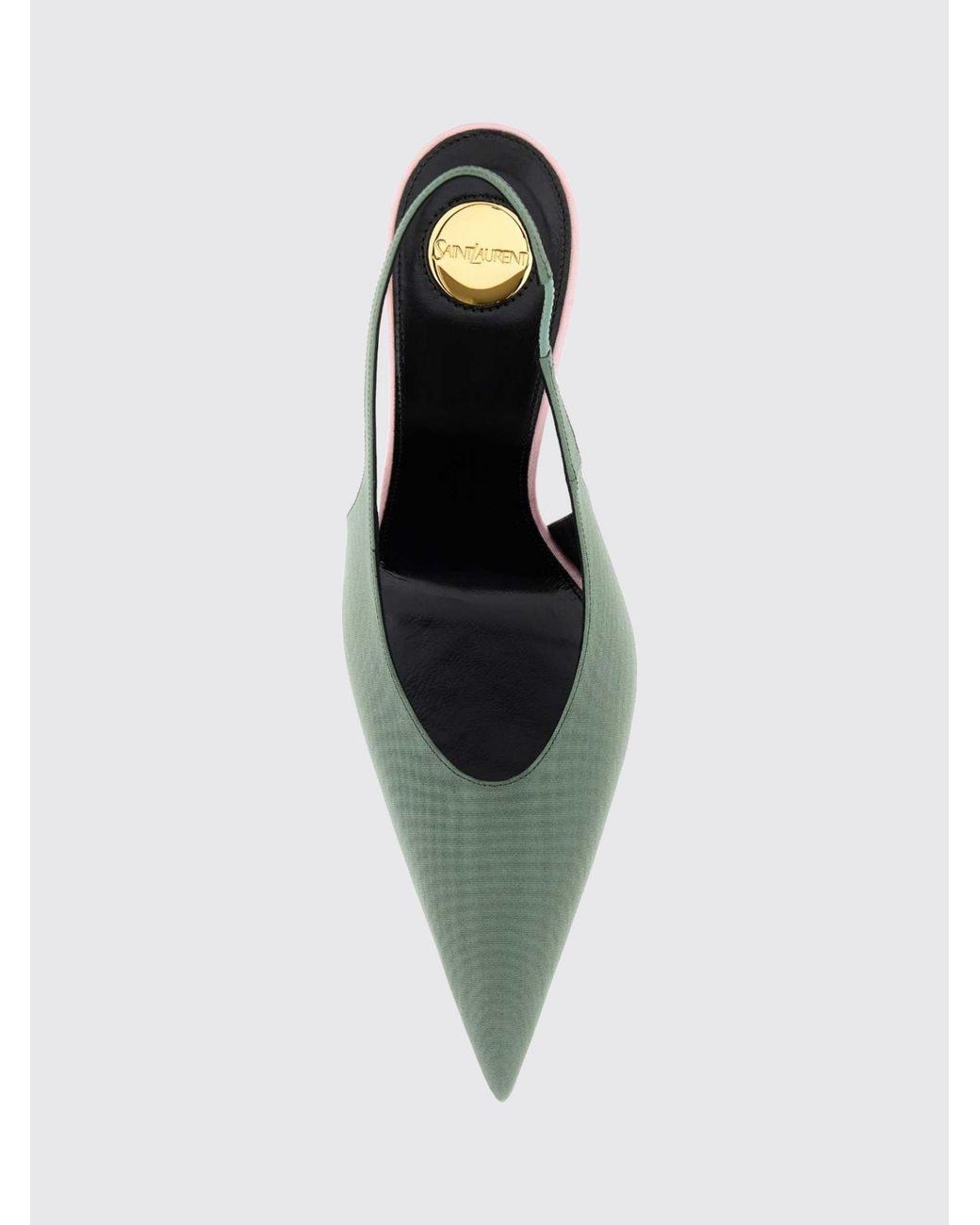 Saint Laurent Green Loredana Satin Slingback Pumps With Crystals And High Stiletto Heel