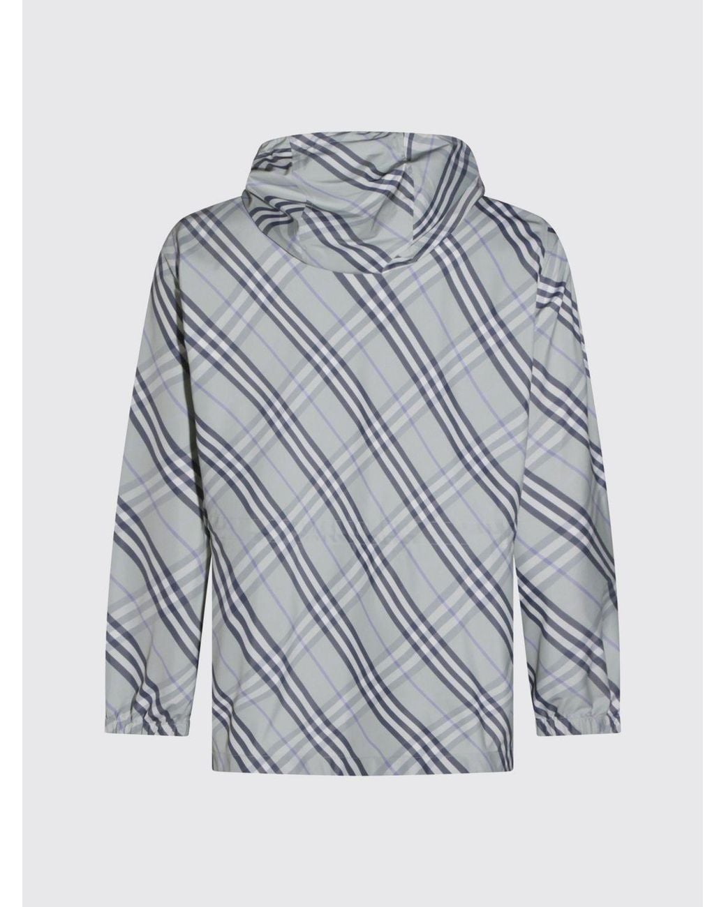 Burberry Gray Hooded Technical Fabric Windbreaker Jacket With Check Pattern for men