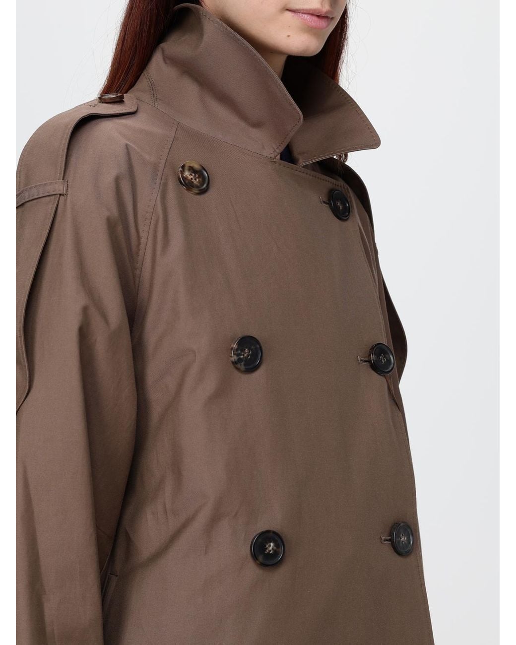 Max Mara Brown Short Double-Breasted Cotton Trench Coat With Belt And Epaulettes