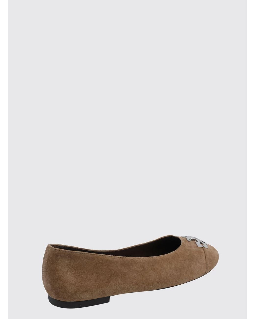 Tory Burch White Charlie Suede Ballet Flats With A Round Toe And Double T Logo