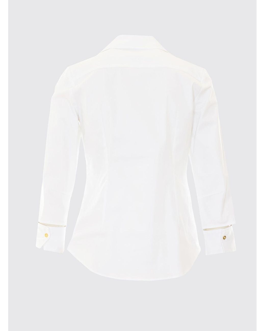 Elisabetta Franchi White Slim Fit Stretch Cotton Shirt With Deep V-Neck