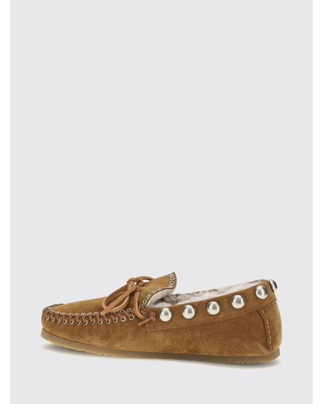 Isabel Marant Brown Fitza Studded Suede Loafers With Shearling Lining