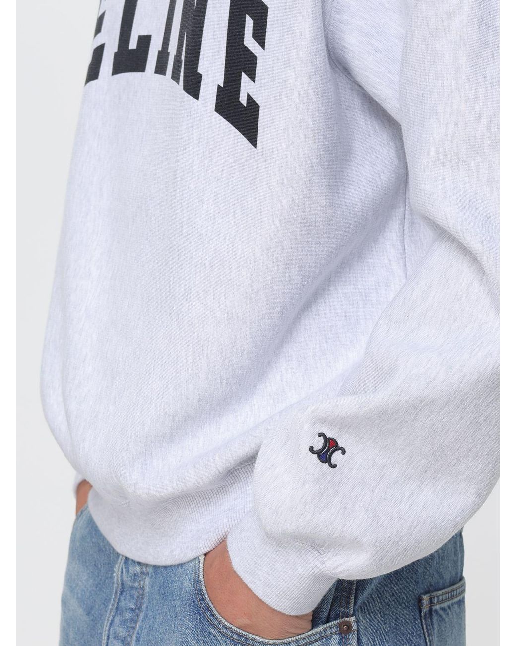 Céline Gray Relaxed Fit Cotton Crewneck Sweatshirt With Contrast Logo for men