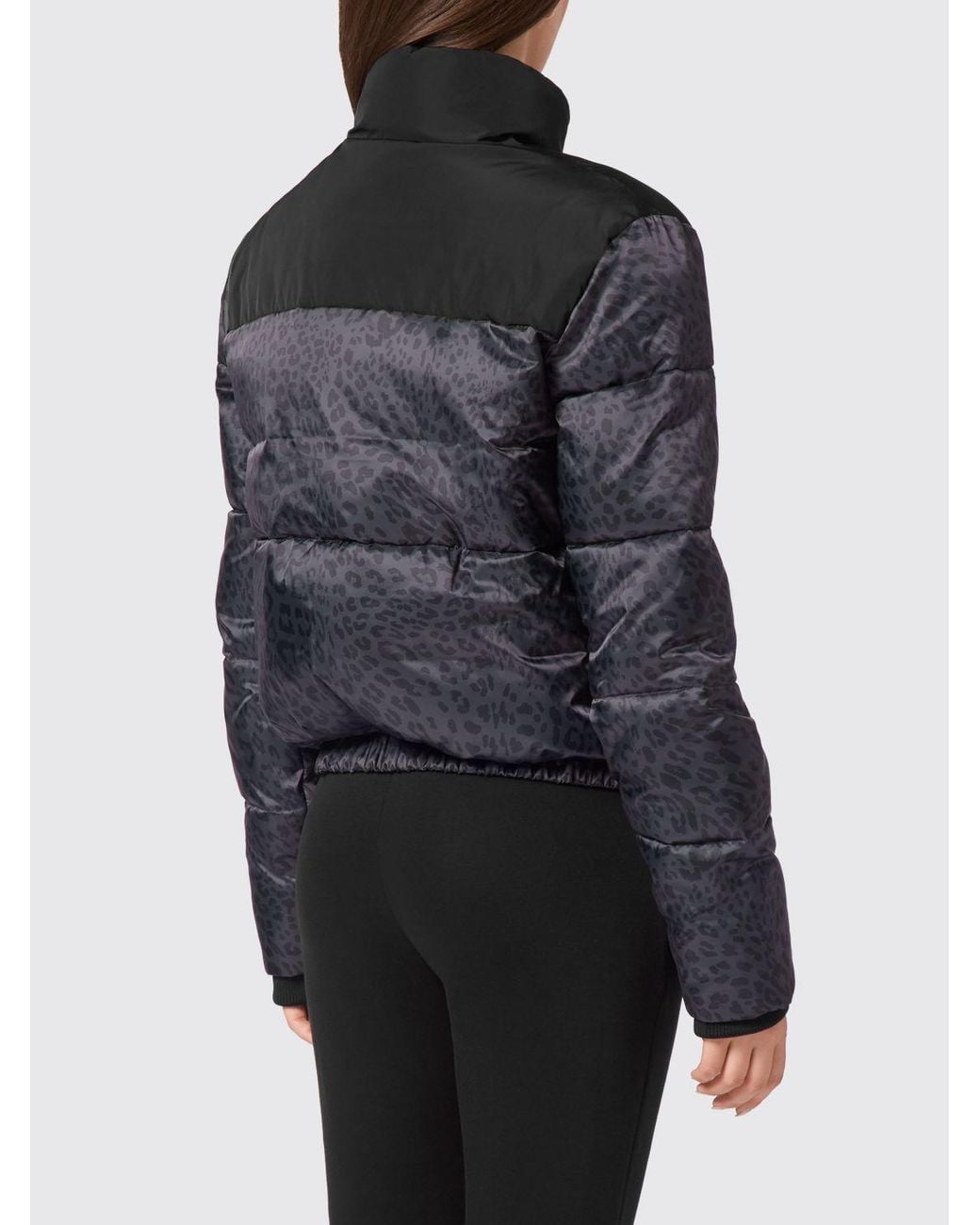 Philipp Plein Black Animal Print Nylon Short Puffer Jacket With High Collar