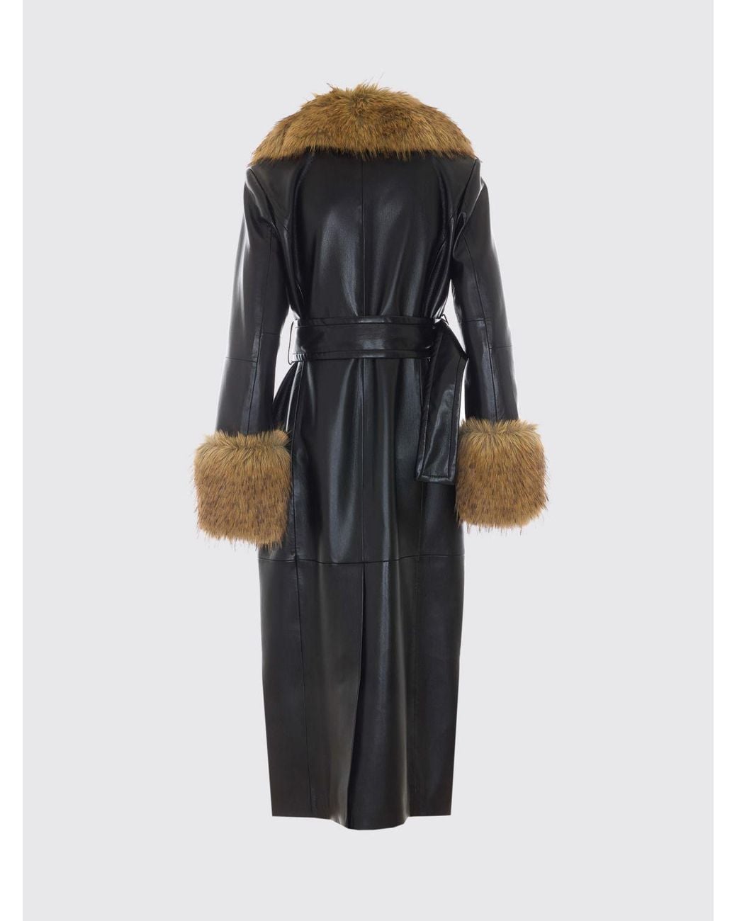 Stand Studio Black Faux Leather Wrap Coat With Shawl Collar