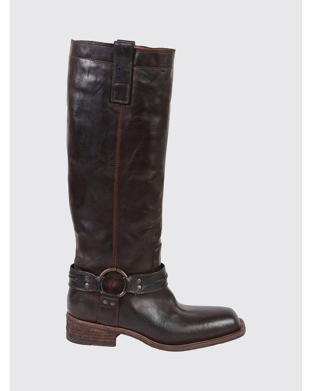 Fauzian Jeunesse Black Knee-High Leather Biker Boots With A Square Toe