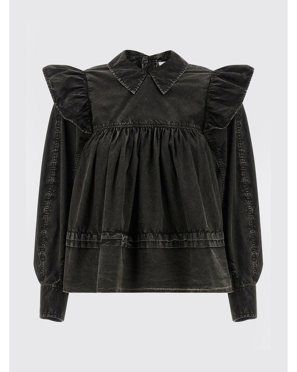 Ganni Black Organic Cotton Denim Blouse
