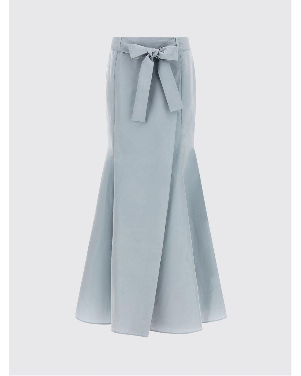 Pinko Blue Flared Taffeta Midi Wrap Skirt With High Waist And Tie Belt