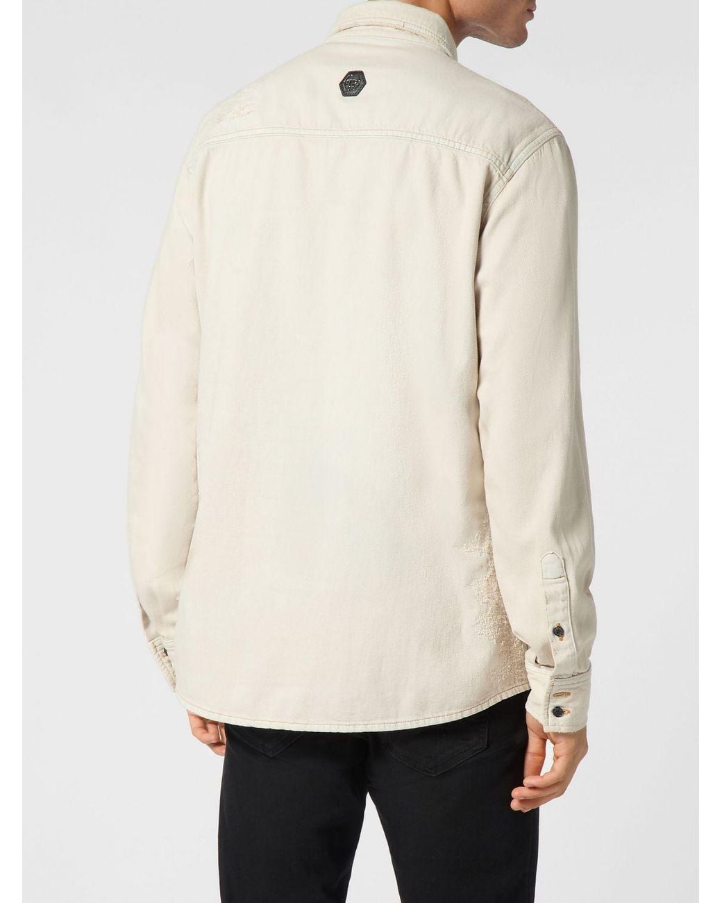 Philipp Plein Natural Cotton Denim Shirt With French Collar And Patch Pockets for men