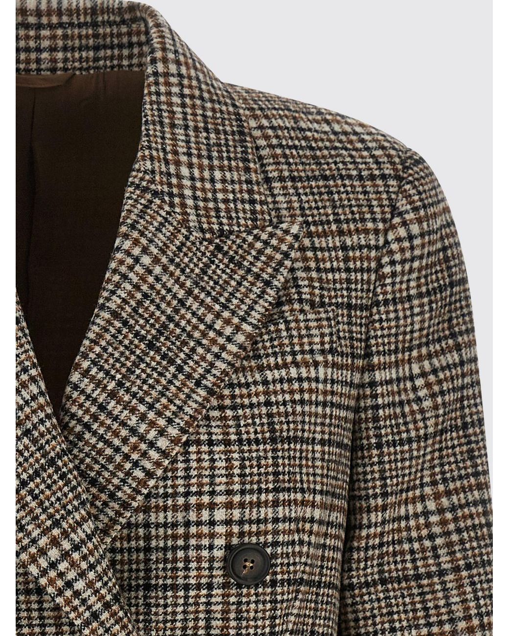 Brunello Cucinelli Brown Prince Of Wales Wool Double-Breasted Blazer
