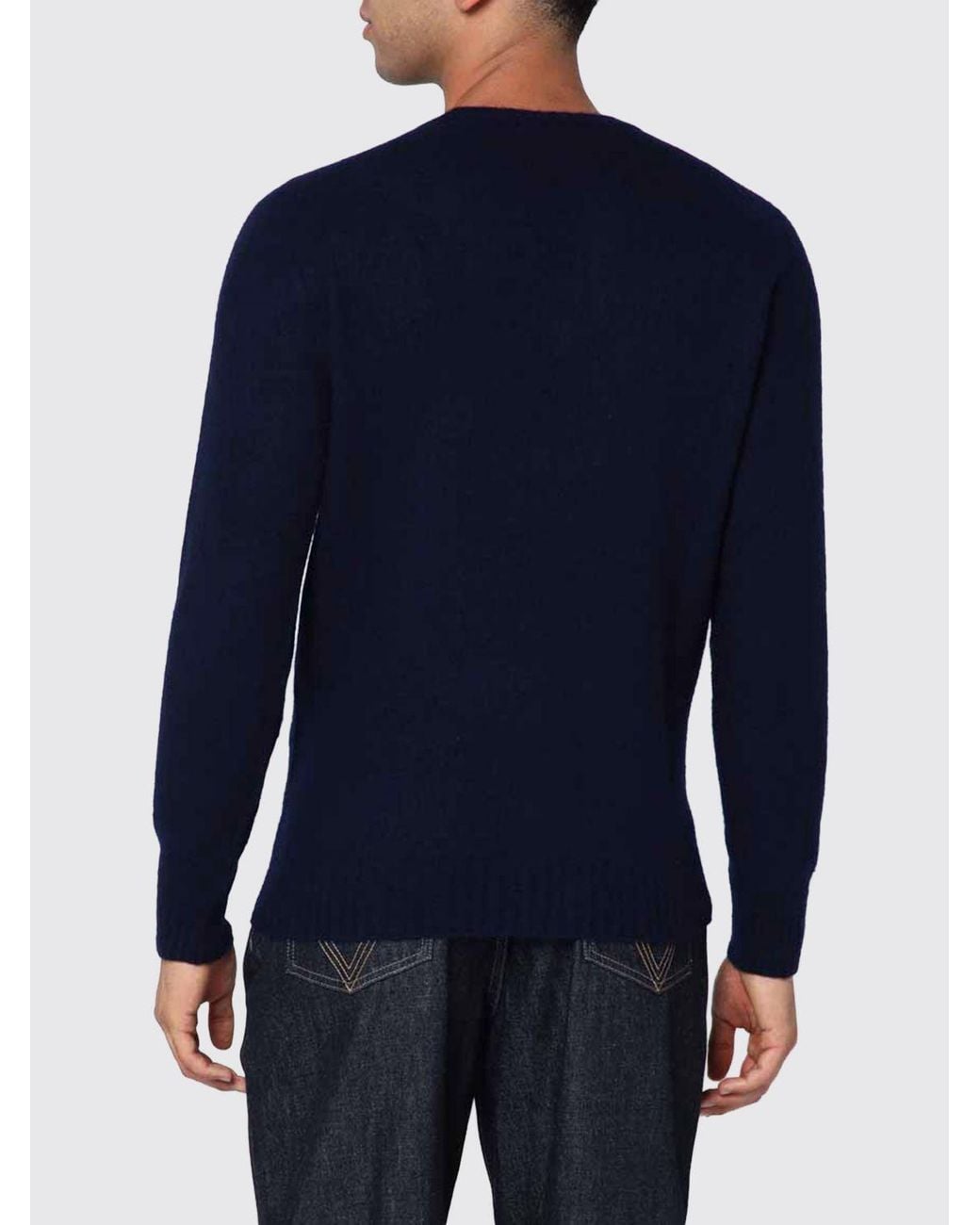 Drumohr Blue Crew-Neck Lambswool Jumper With Ribbed Trim for men