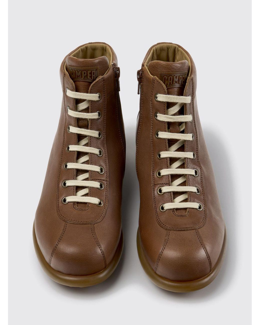 Camper Brown Pelotas Lace-Up Leather Ankle Boots With Side Zip for men