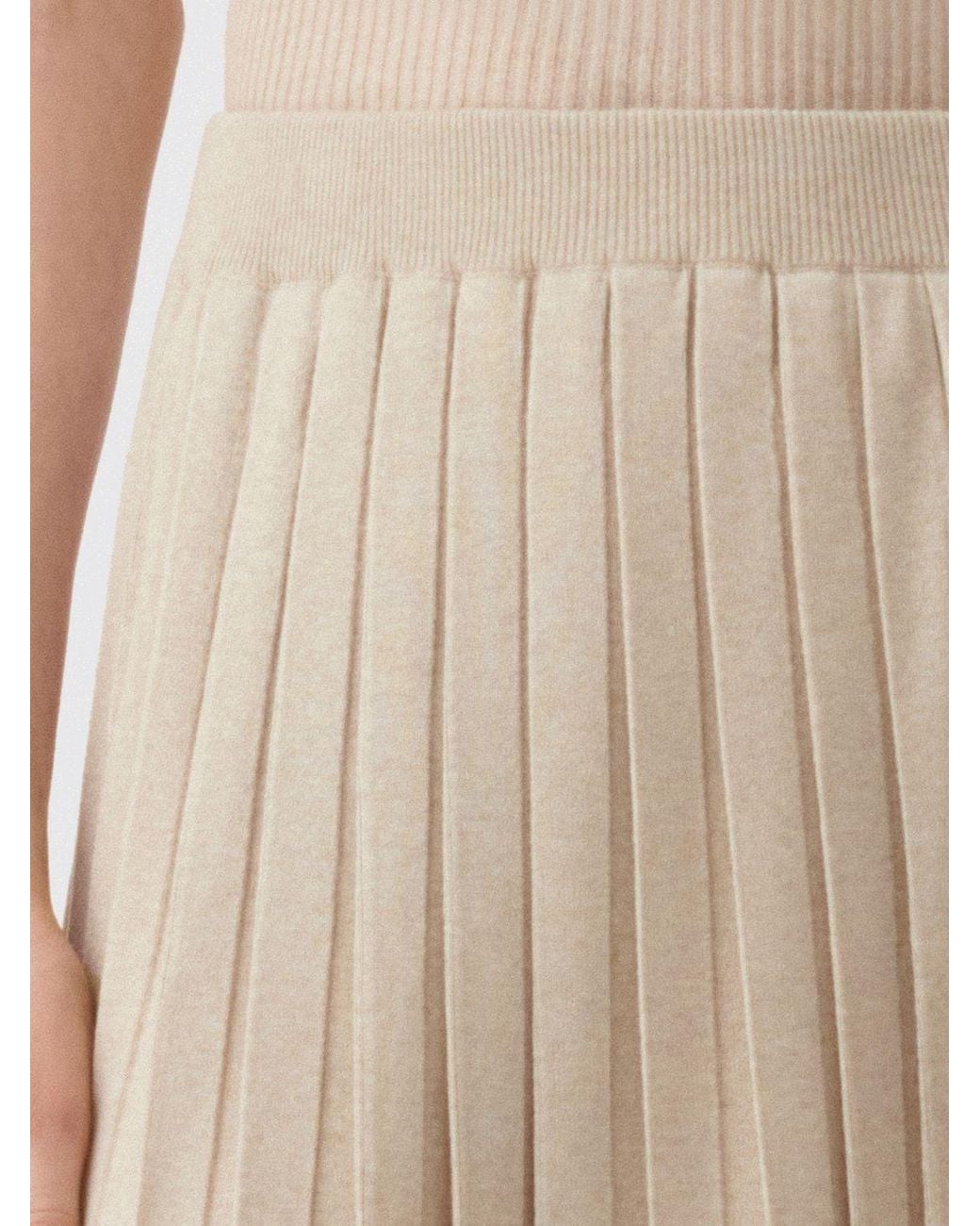 Fabiana Filippi Natural Pleated Wool And Silk Knit Midi Skirt