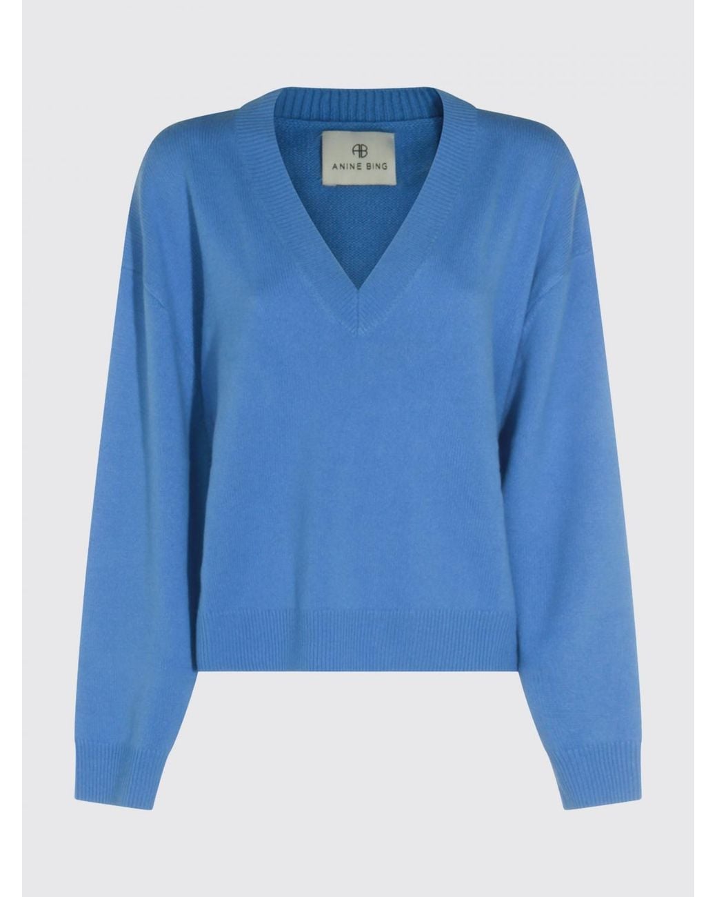 Anine Bing Blue V-Neck Pure Cashmere Jumper With Relaxed Fit For