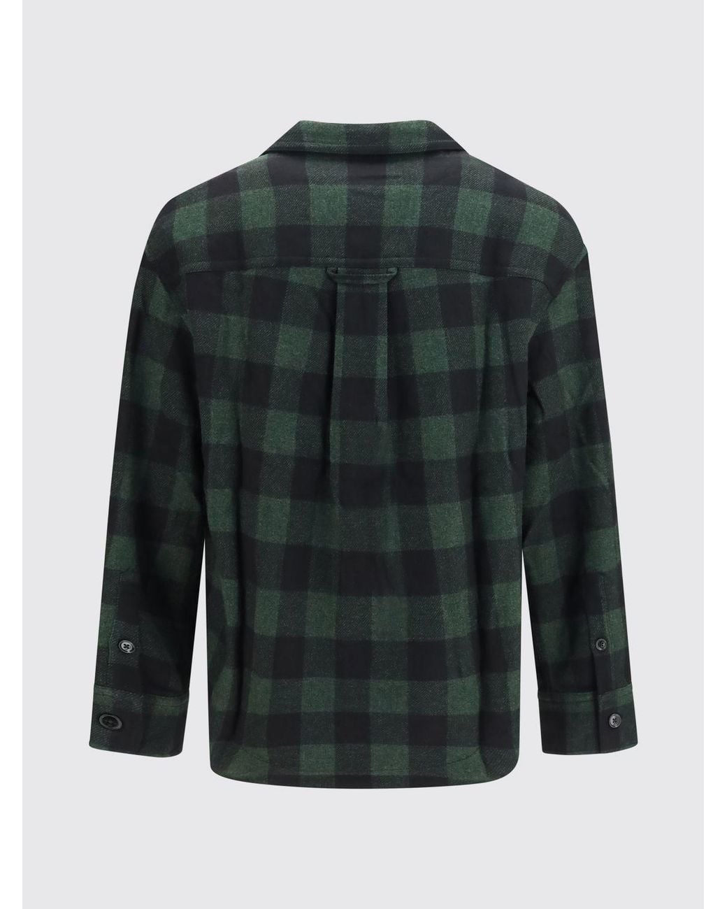 AMI Black Check Wool Shirt Jacket With Cuban Collar for men