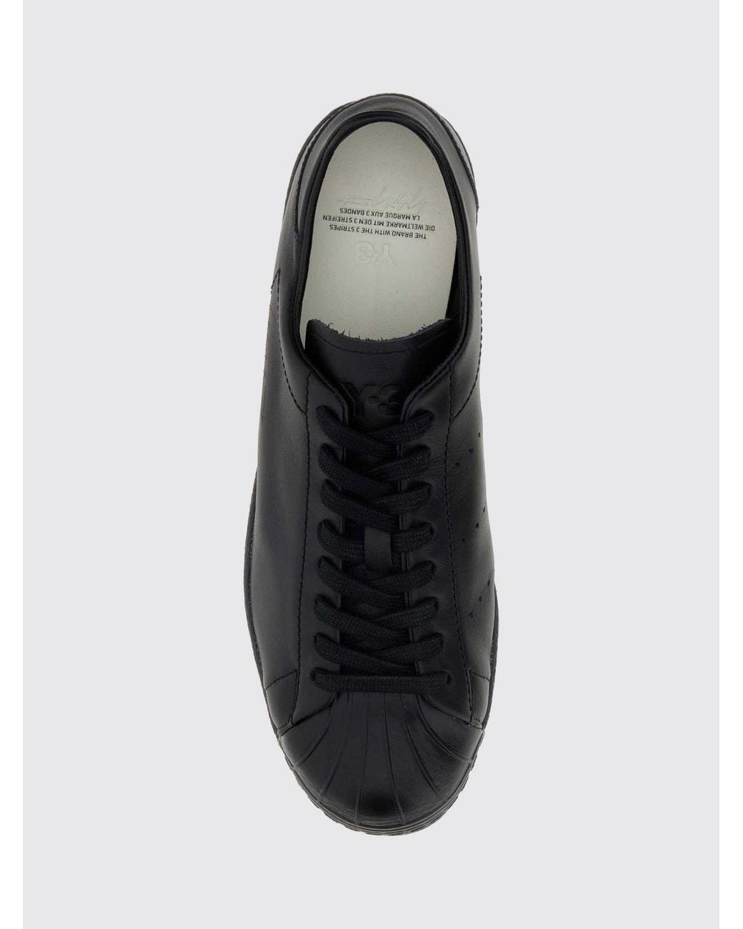 Y-3 Black Superstar Smooth Leather Sneakers With Printed Logo And Round Toe for men