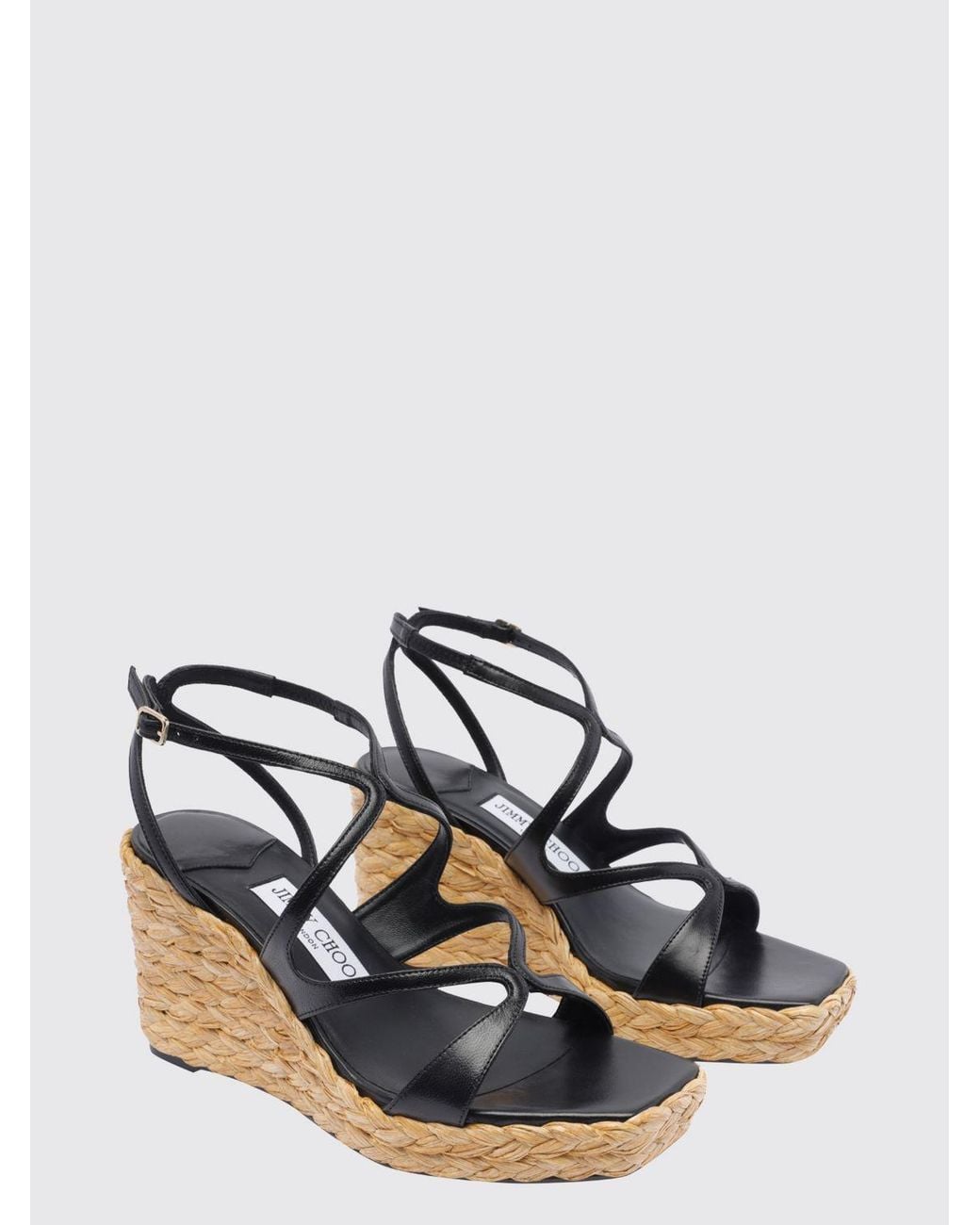 Jimmy Choo Black Ayla Square-Toe Leather Wedge Sandals