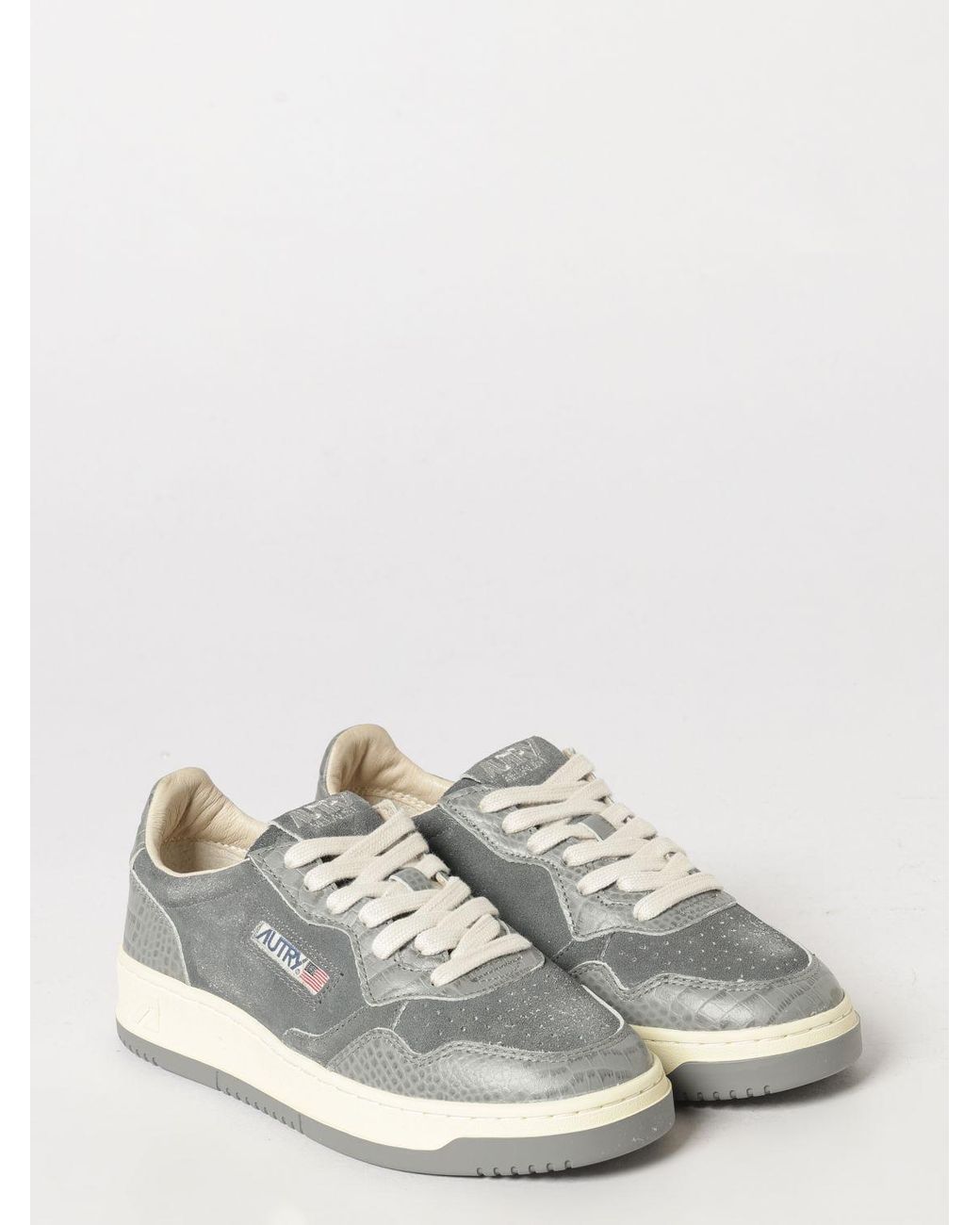 Autry White Medalist Low Super Vintage Leather And Suede Sneakers With Worn Effect