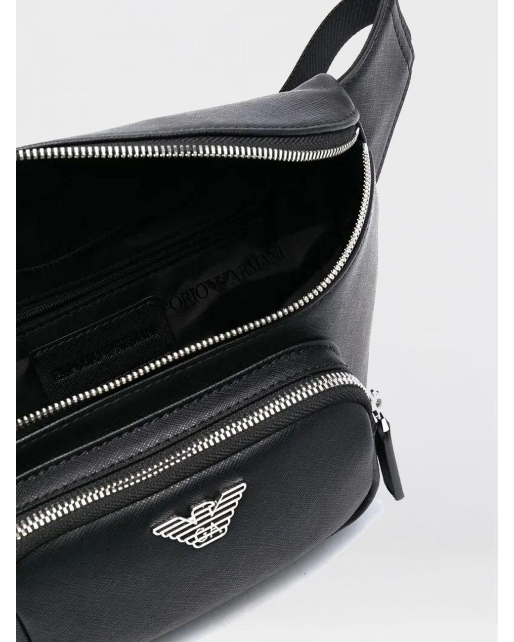 Emporio Armani Black Saffiano Synthetic Leather Belt Bag for men