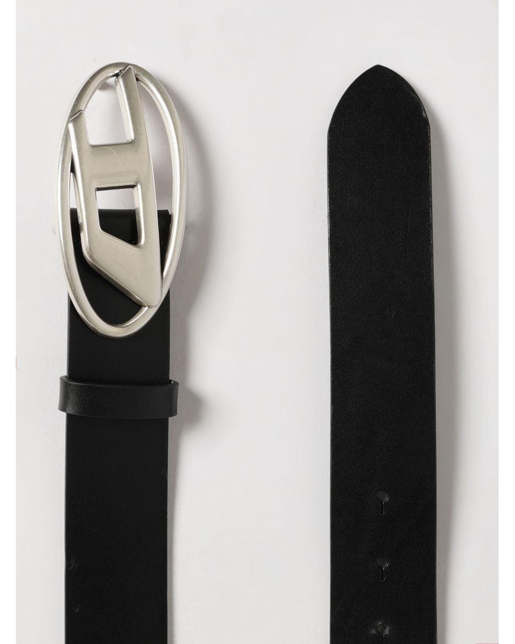 DIESEL Gray Leather Belt With Oval D Logo Buckle for men