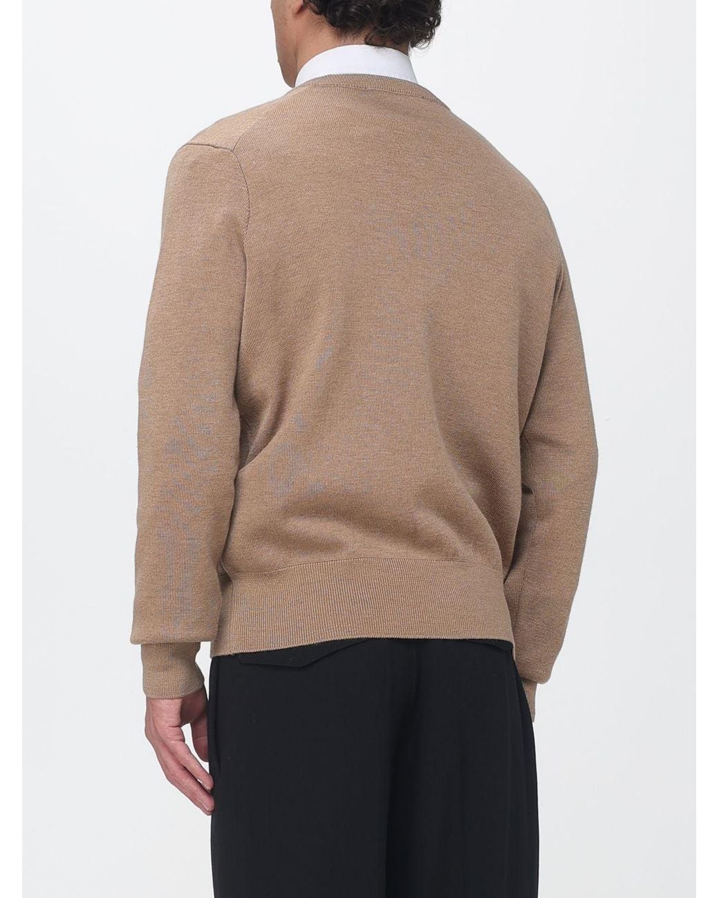 AMI Natural V-Neck Wool Cardigan With Contrast Embroidered Logo for men