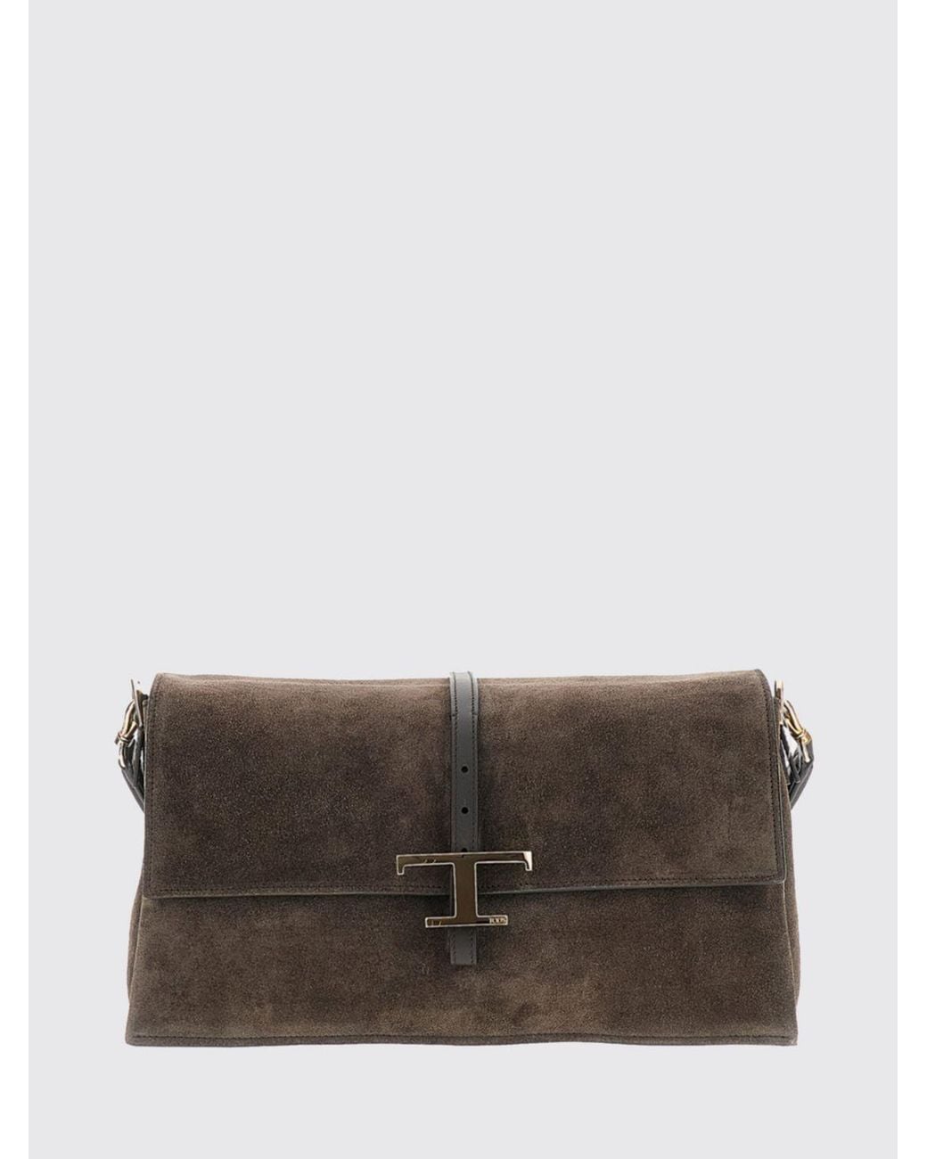 Tod's Gray Flap T Timeless Suede Calfskin Shoulder Bag