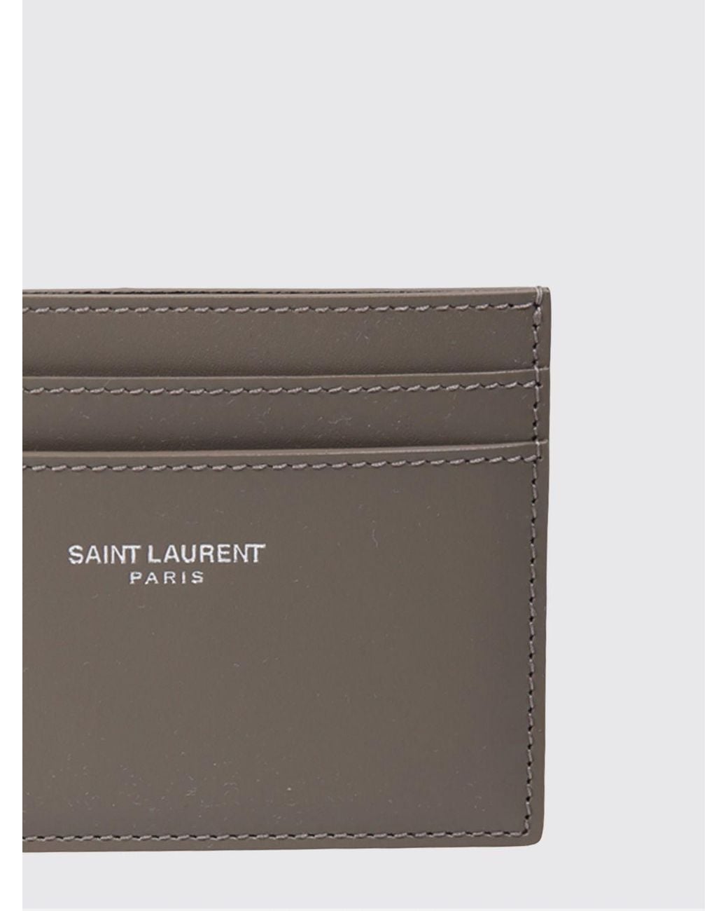 Saint Laurent Gray Flat Calfskin Card Holder With Laminated Logo for men