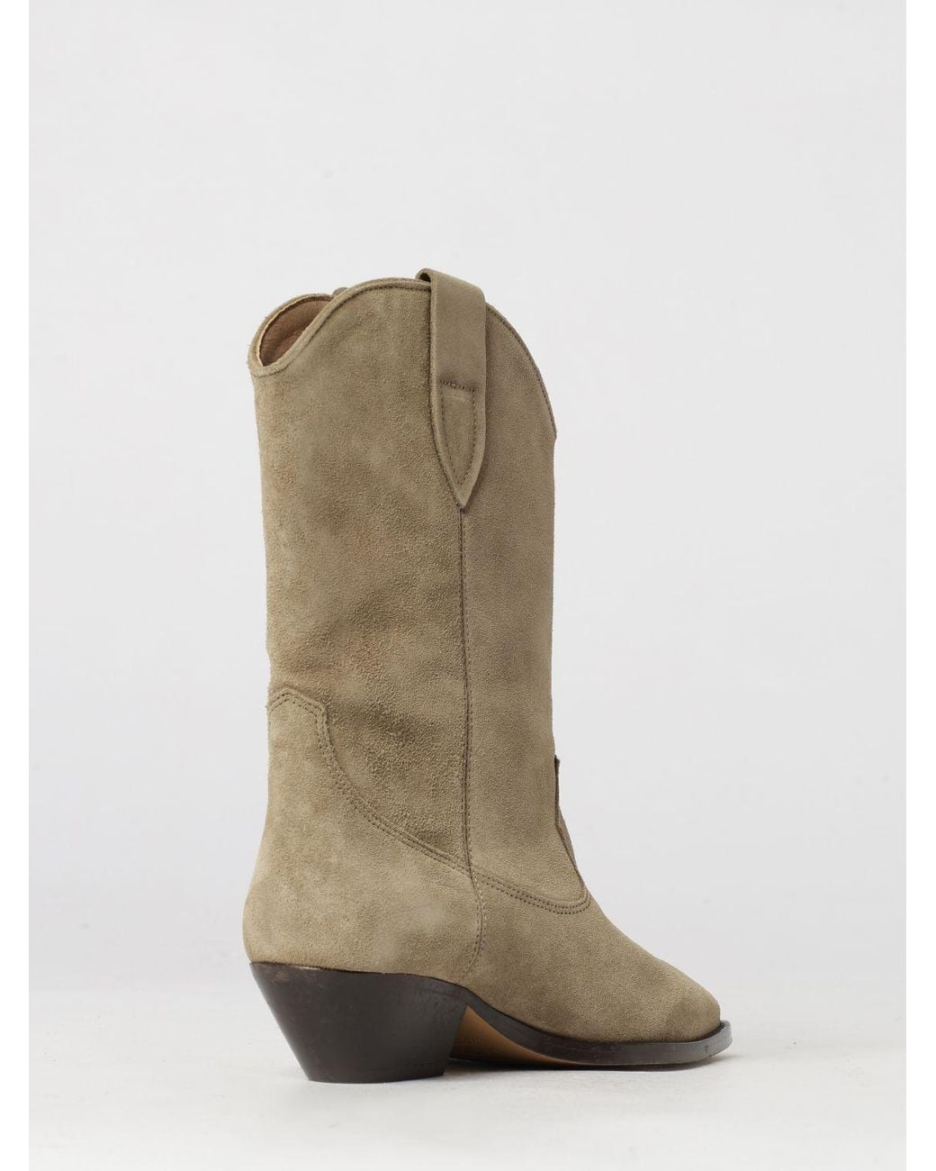 Isabel Marant Natural Duerto Mid-Calf Suede Western Boots With Flared Heel