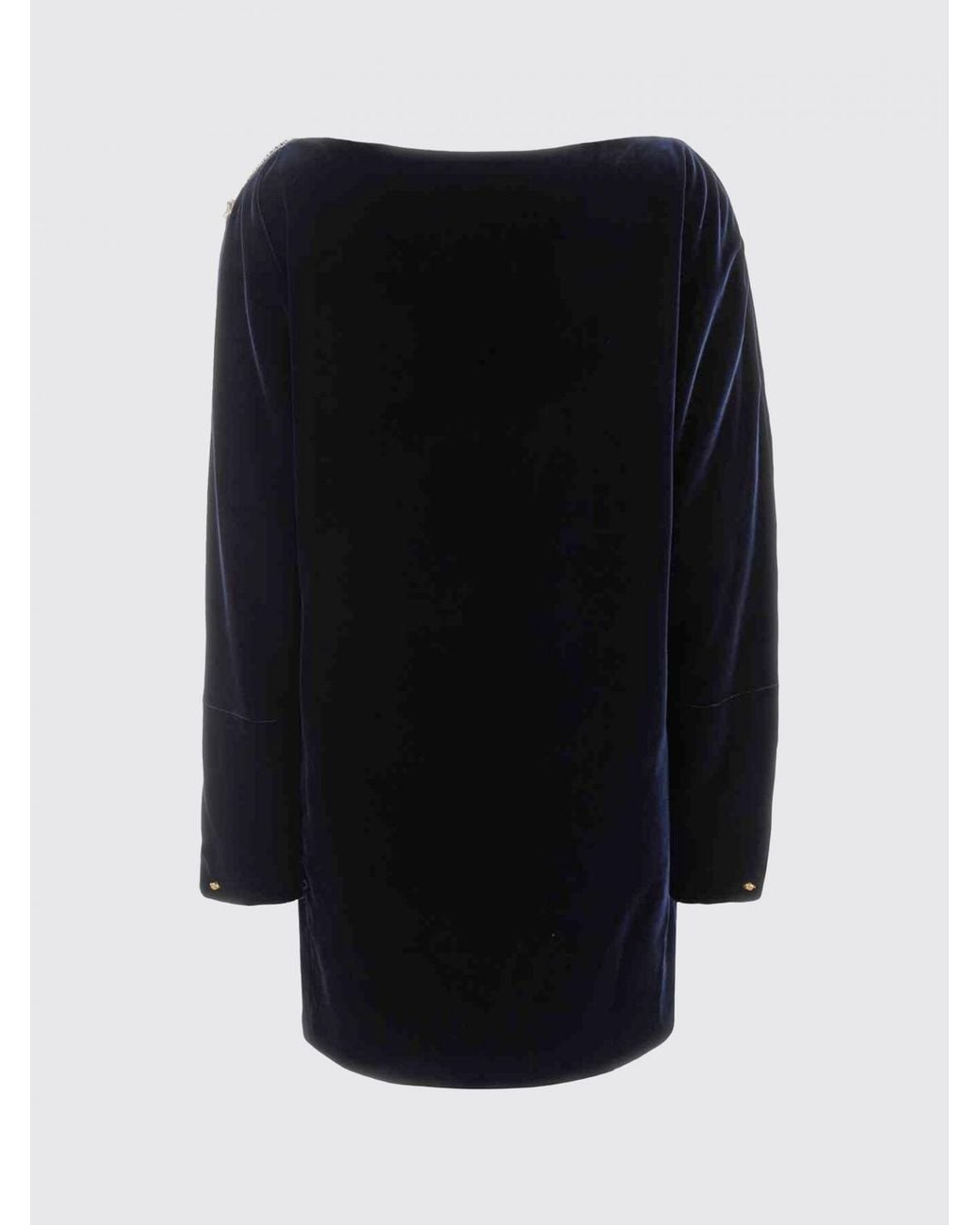 Versace Blue Velvet Mini Sheath Dress With Rhinestones And Round Neck