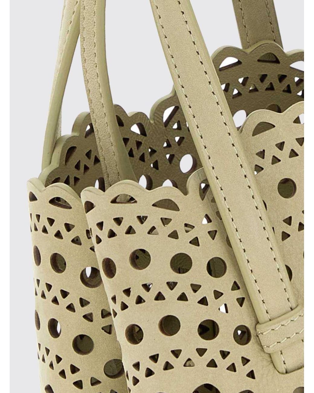 Alaïa Natural Mina Perforated Nubuck Handbag With Removable Pouch