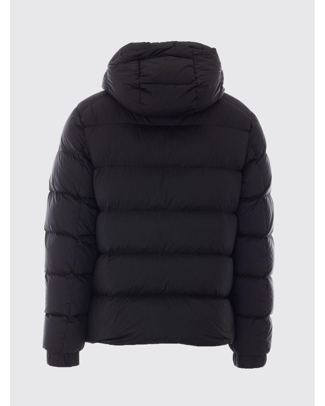 Add Black Quilted Polyester Short Down Jacket With Hood And Metal Zip for men