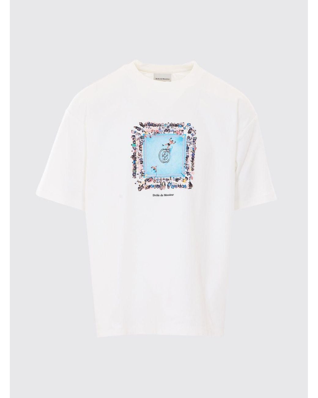 Drole de Monsieur White Graphic Print Cotton T-Shirt With Lettering Logo for men