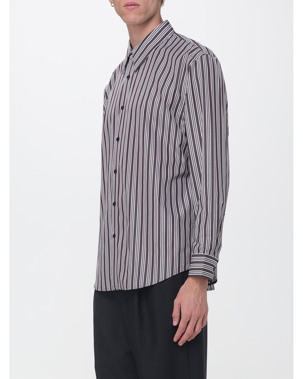Saint Laurent Gray Striped Cotton Shirt With Pointed Collar for men