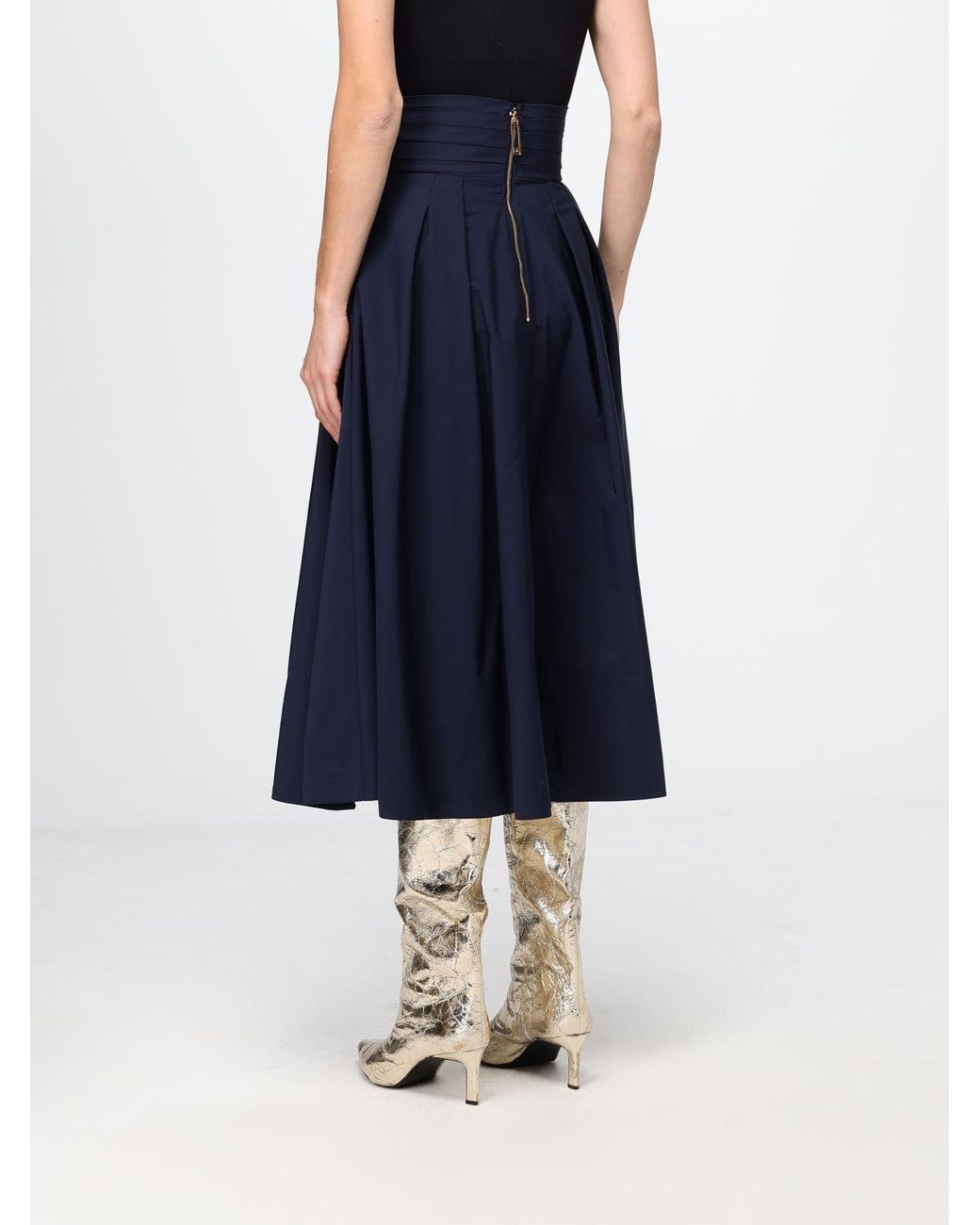 Elisabetta Franchi Blue High-Waisted Crêpe Full Midi Skirt