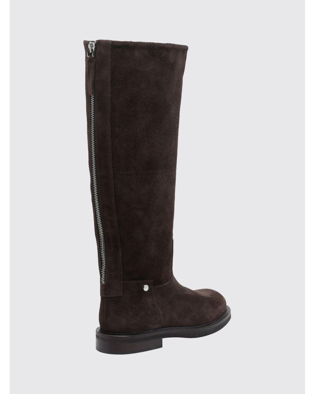 Poeve Black Suede Knee-High Boots With Back Zip Closure And A Low Heel