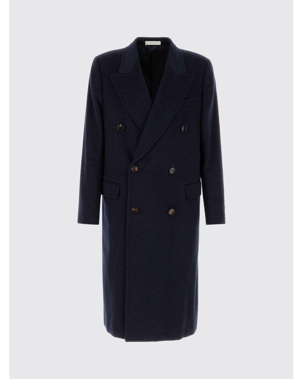 Umit Benan Blue Long Double-Breasted Pure Cashmere Coat With Classic Lapels for men