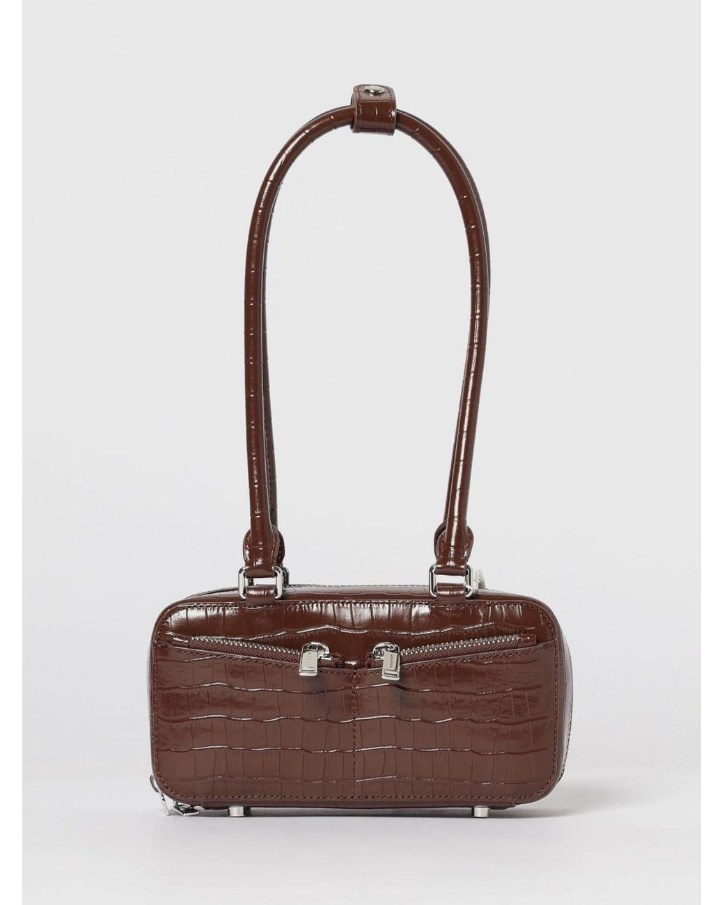 Self-Portrait Brown Mini Croc Leather Shoulder Bag