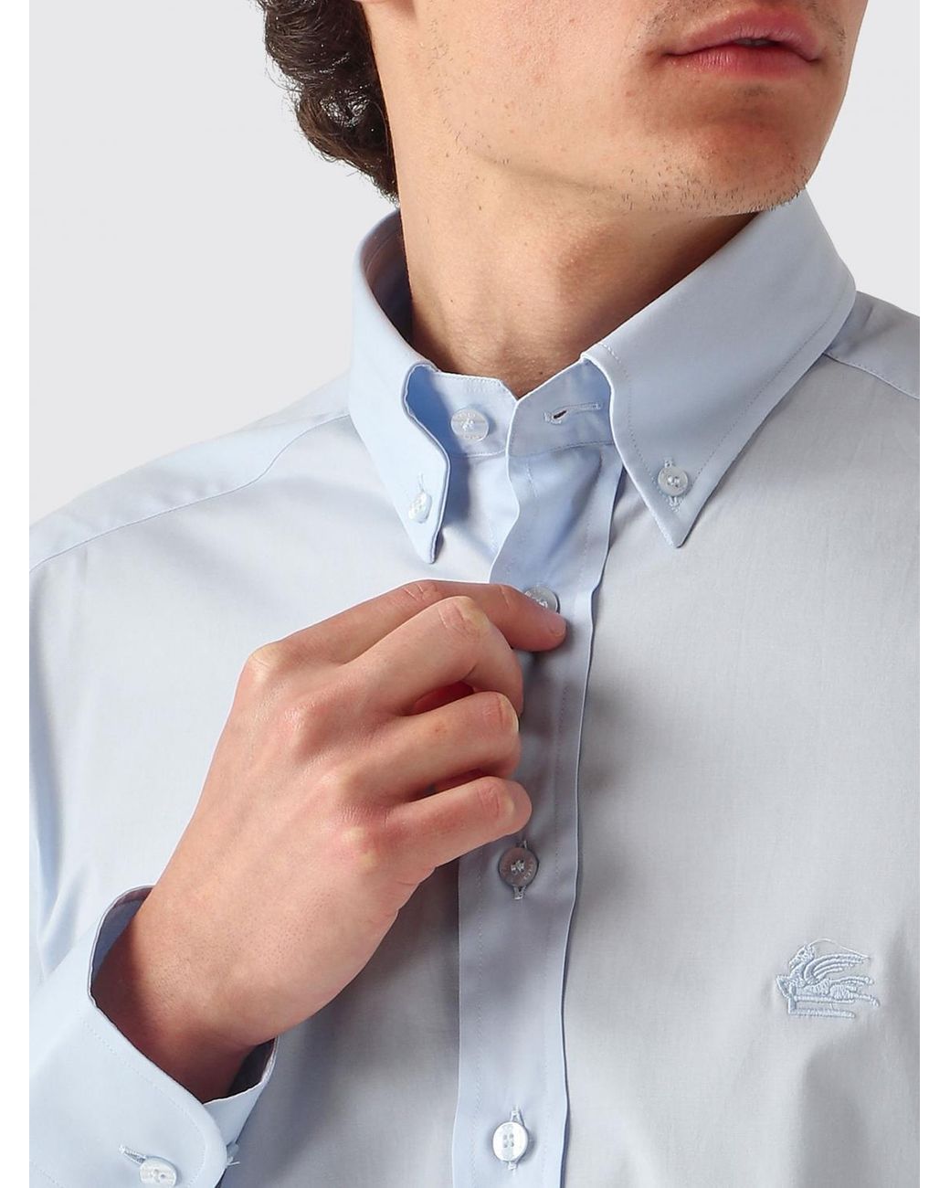 Etro Blue Classic Stretch Cotton Shirt for men