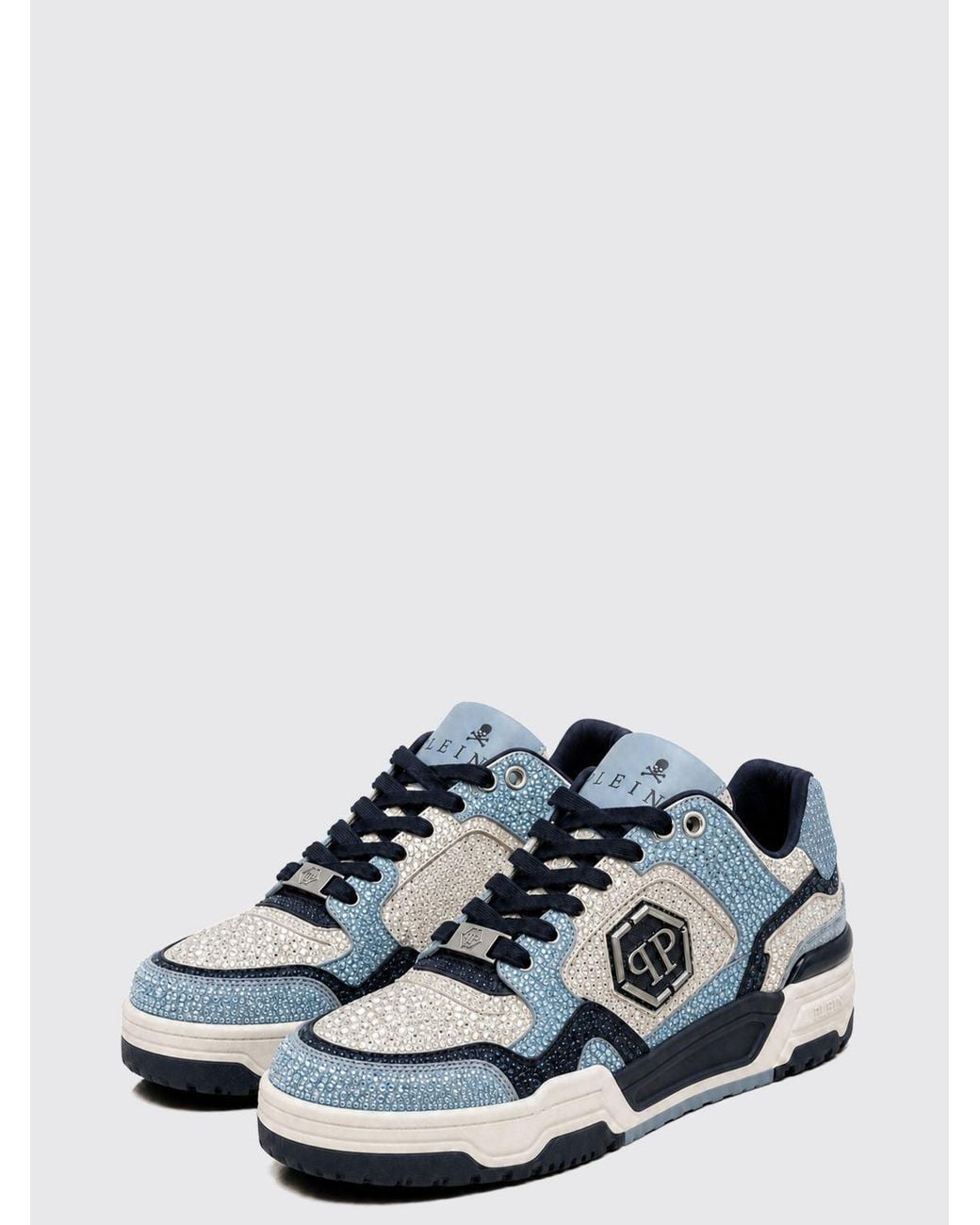 Philipp Plein White Predator V2 Leather Trainers With Crystals And Hexagon Logo for men