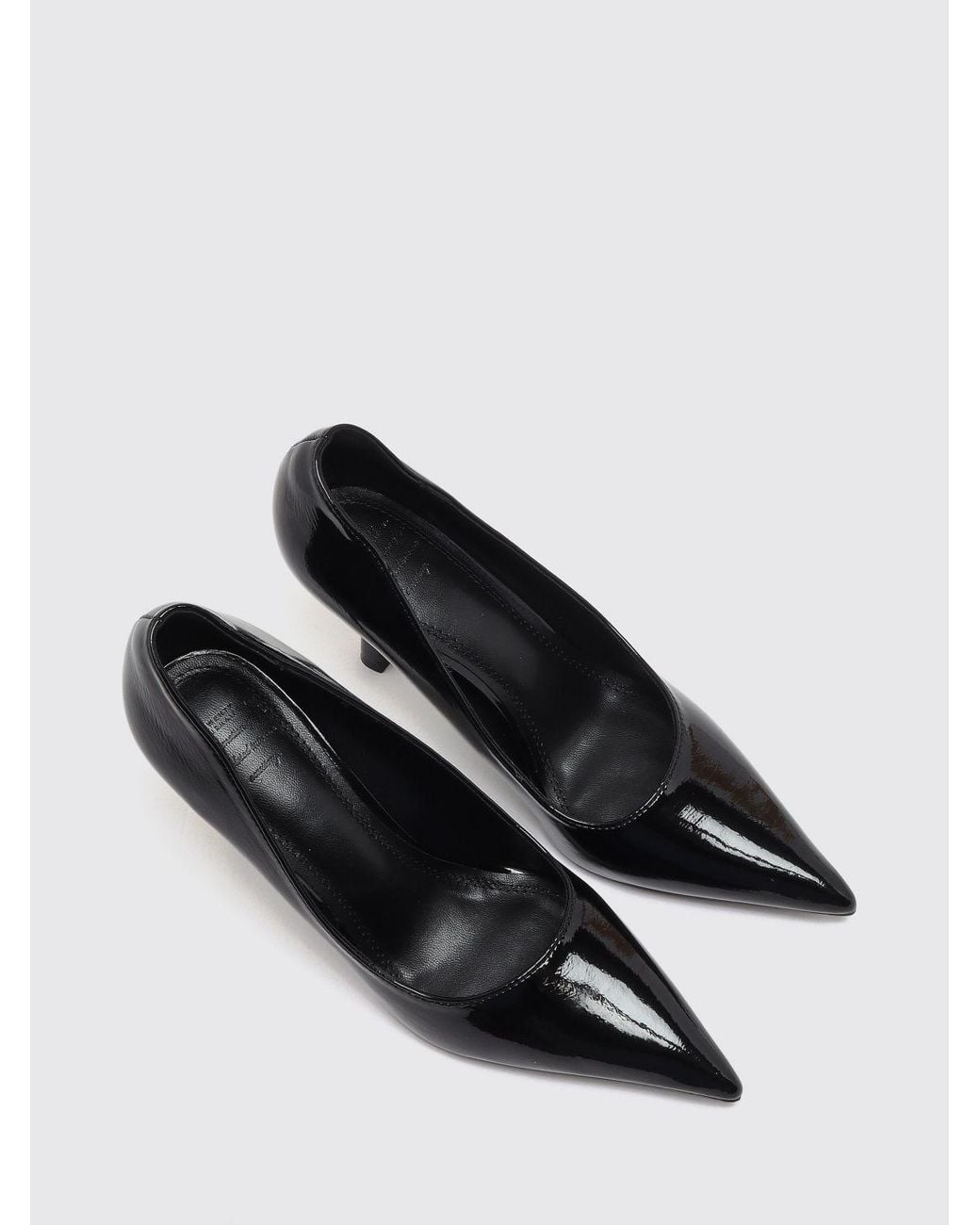 Twentyfourhaitch Black Patent Faux Leather Stiletto Pumps With Almond Toe