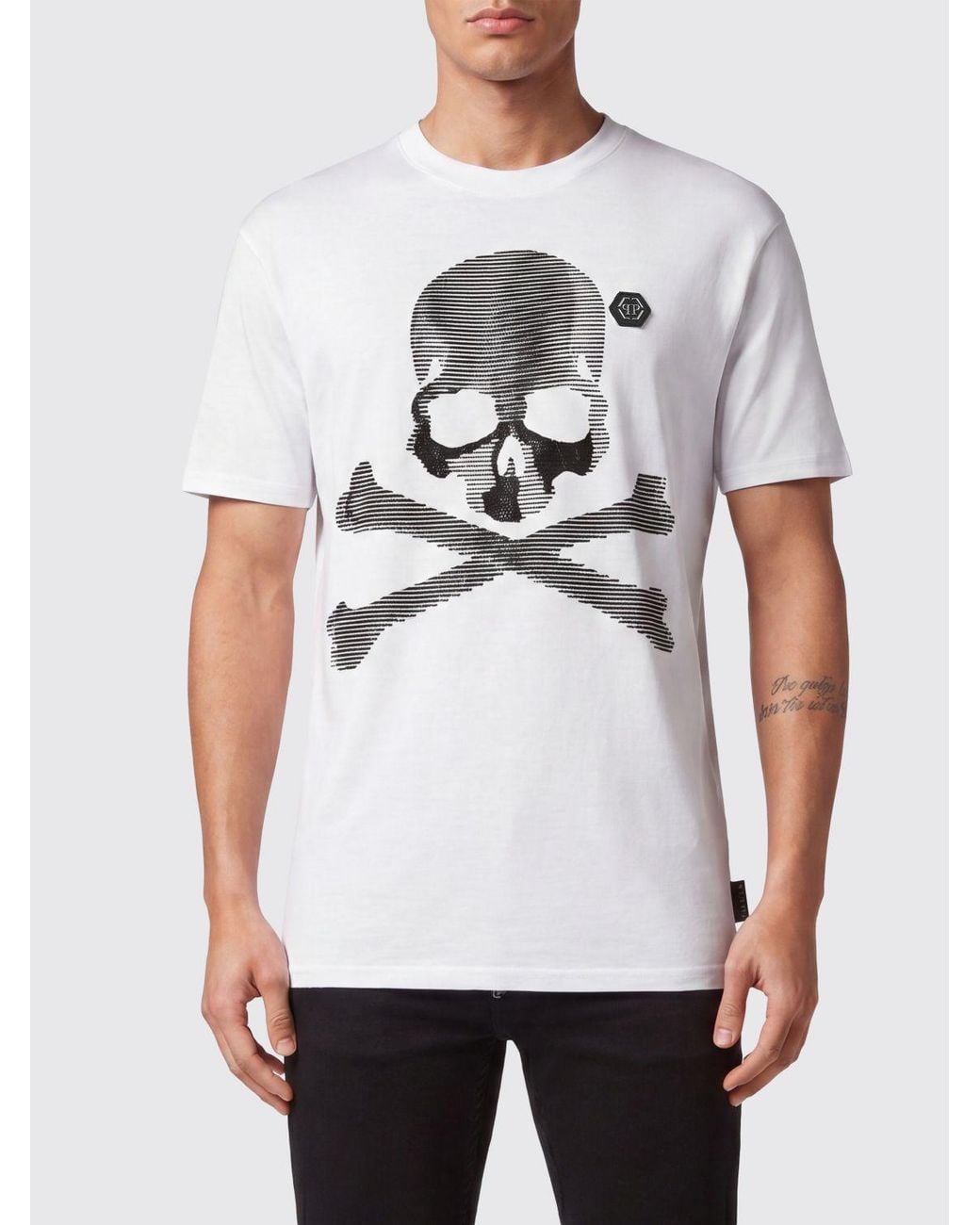 Philipp Plein White Short-Sleeved Cotton T-Shirt With Skull Print for men
