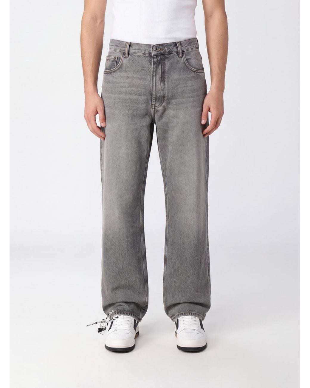 Off-White c/o Virgil Abloh Gray Striped Wide Leg Denim Jeans With Diagonals Logo for men