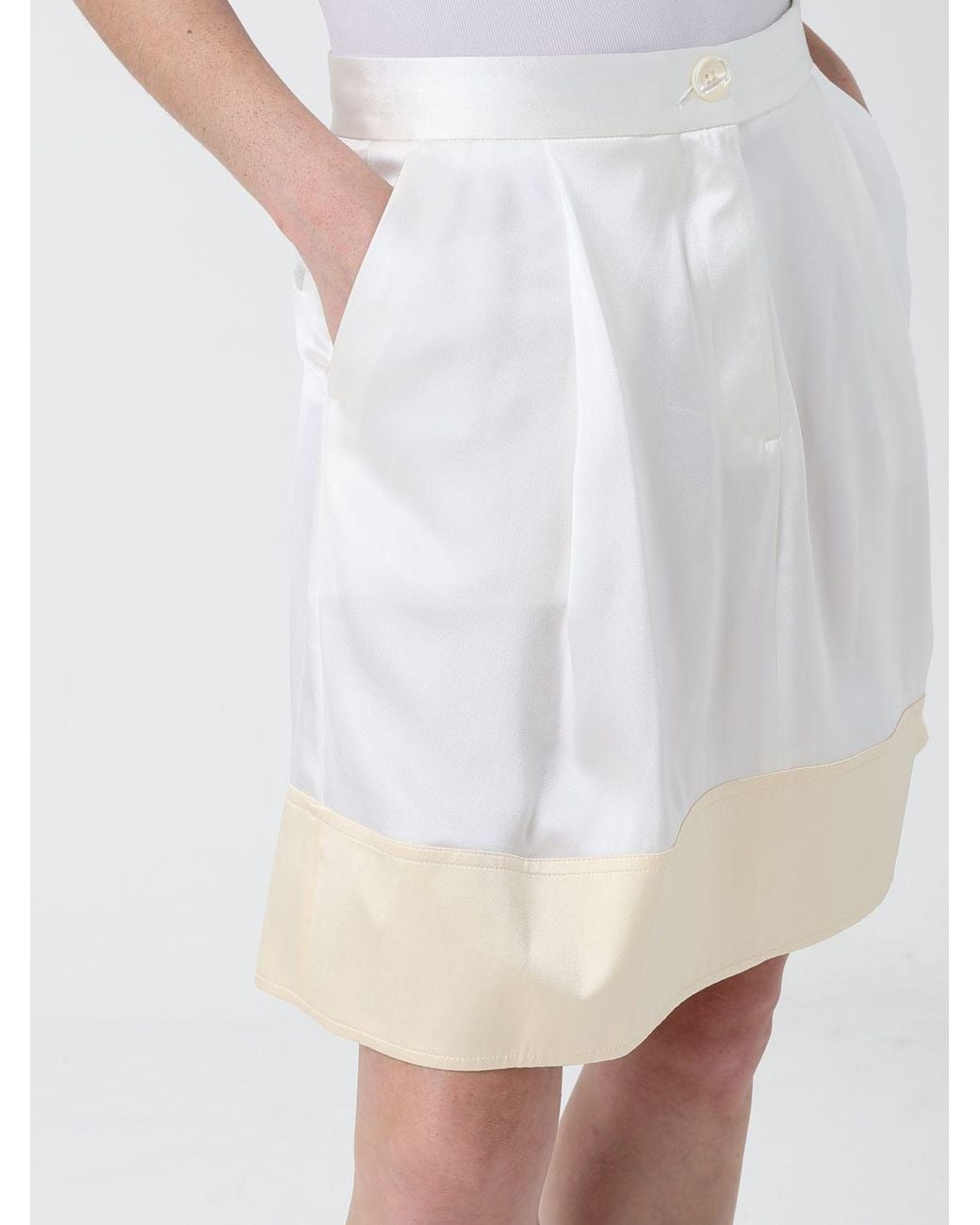 Totême White A-Line Satin Mini Skirt With Button Closure