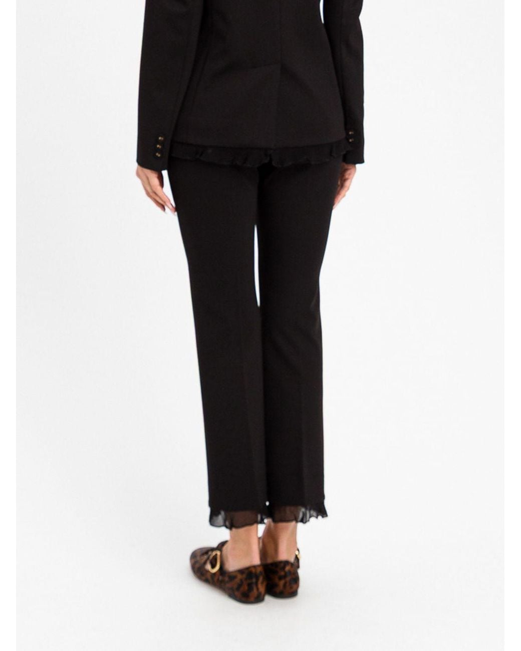Twinset Black Mid-Rise Straight Cropped Trousers