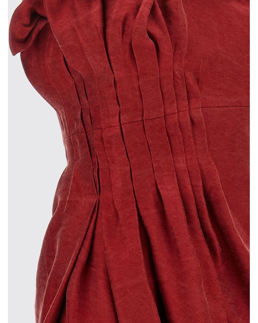 Magda Butrym Red Draped Silk Mini Dress With Asymmetrical Neckline