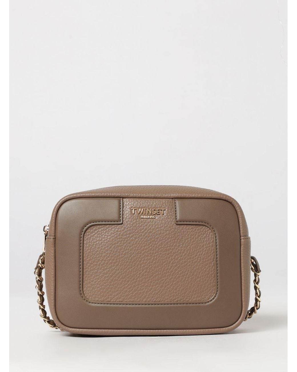Twinset Brown Small Rectangular Crossbody Bag With Metallic Logo And Chain Strap